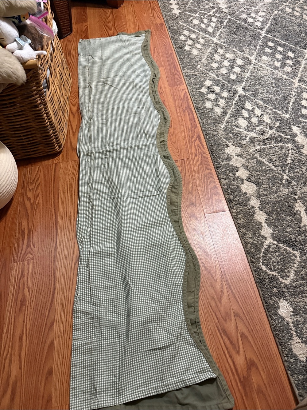 Green Checkered Fabric Wall Panel with Olive Trim 1 topper 63 long